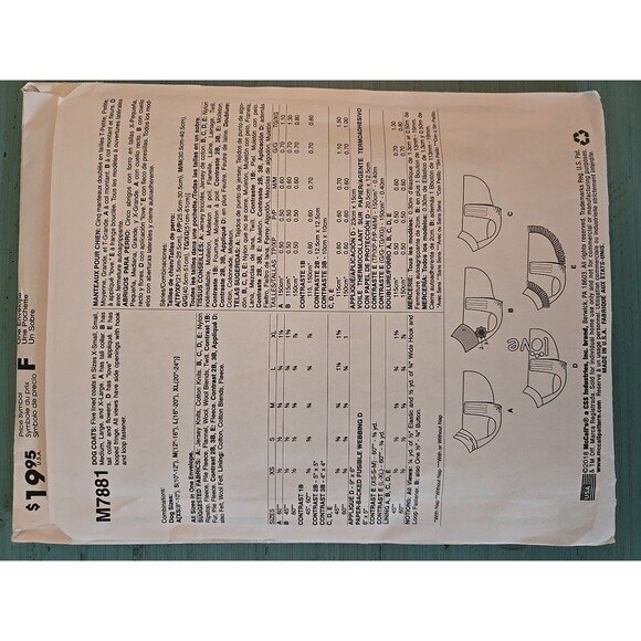McCall's Pattern - Dog Costume - Dress Up Puppy M7881 Sz A Taille Uncut Sewing - Picture 3 of 5